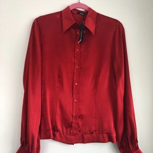 100% SILK - Ladies Size Small - Button Dress Shirt with High Cuffed Sleeves